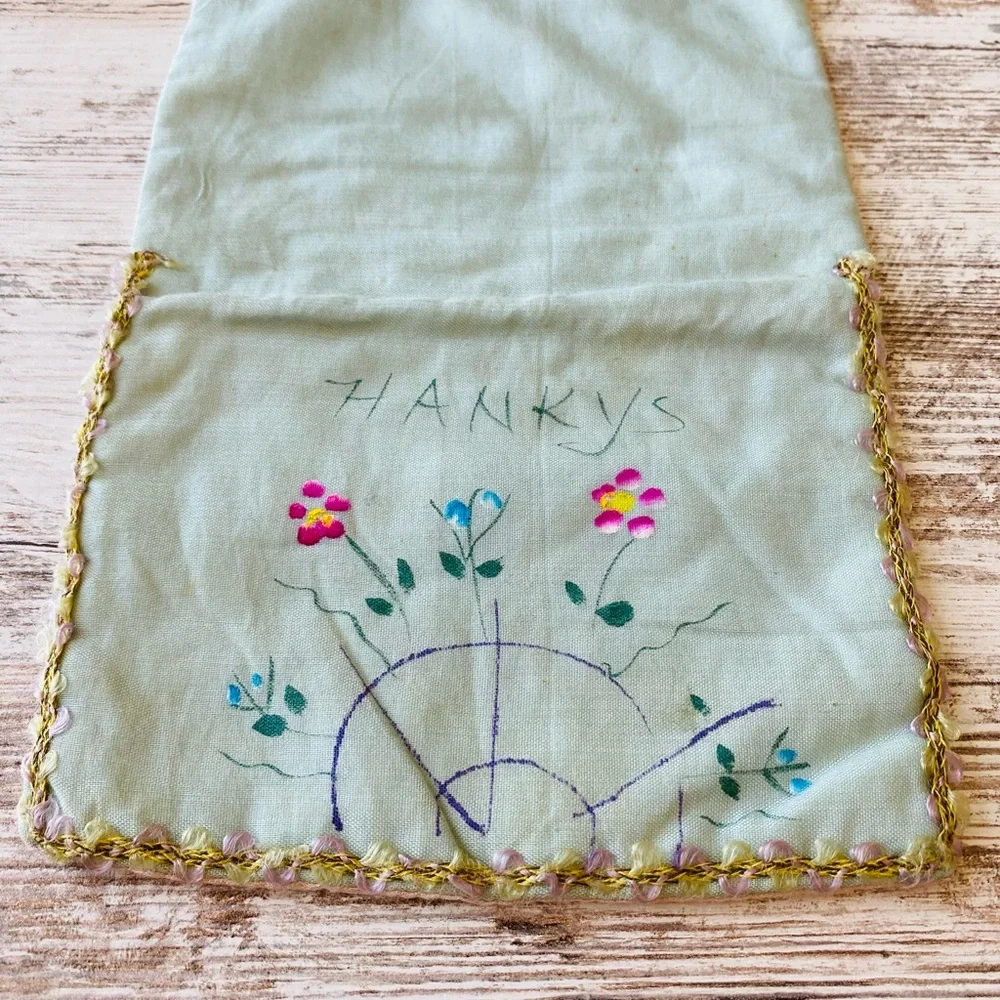 Vintage hand painted hanky holder
